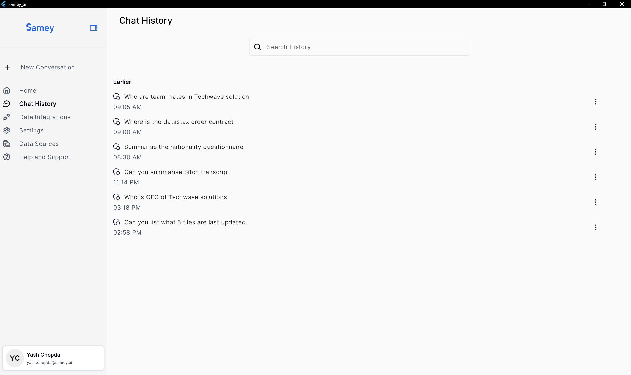 Samey AI Chat History