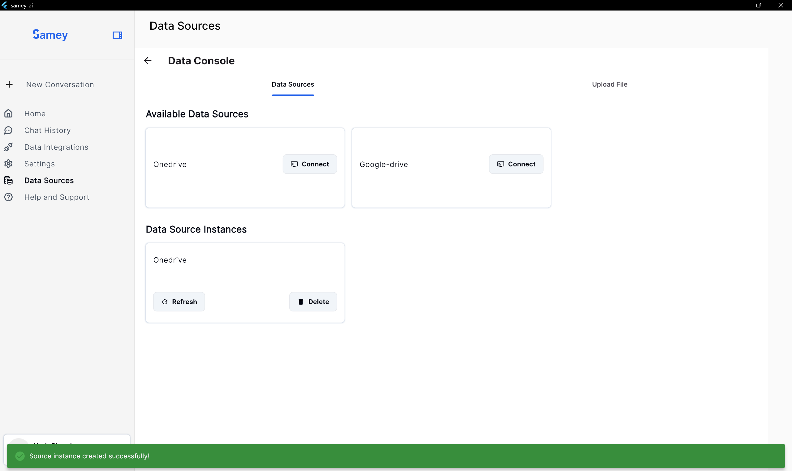 Samey AI Data Sources Conencted